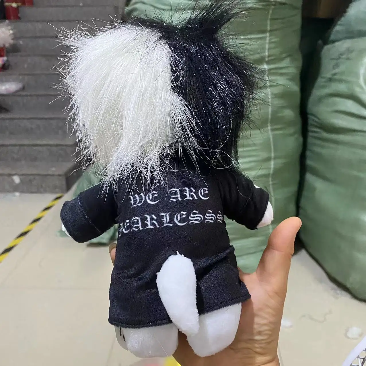 Zxc Cat Plush toy Scary Bared Teeth Zxc Cat Halloween Horror Plush Doll Decoration Black and White Devil Horror Cat Stuffed Doll