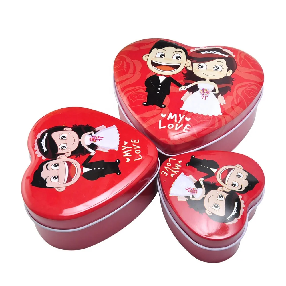 OEM lovely heart shape PMS printing candy metal tin box