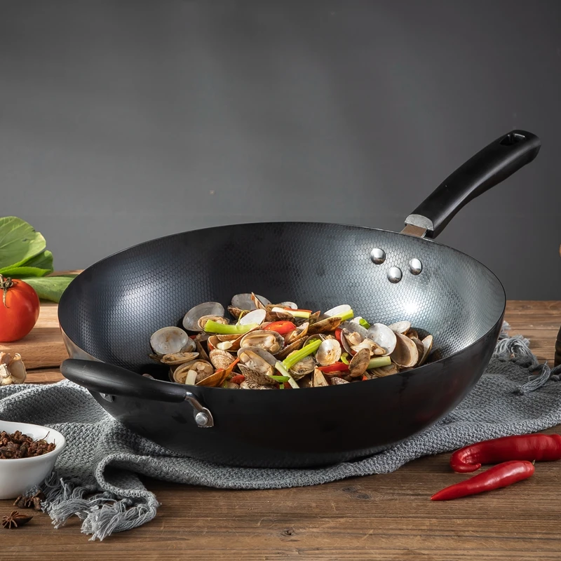 2024 Maxcook 32cm Non-rusting Fine Iron Cookware Set Wok Pan With Non Casting Fine Iron Wok For Frying With Bakelite Handle
