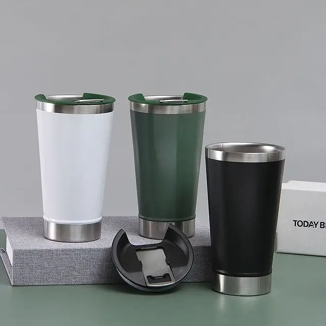 Classic Stay Vacuum Insulated Pint Glass Tumbler 16oz Stainless Steel Beer Mug with Built-in Bottle Opener