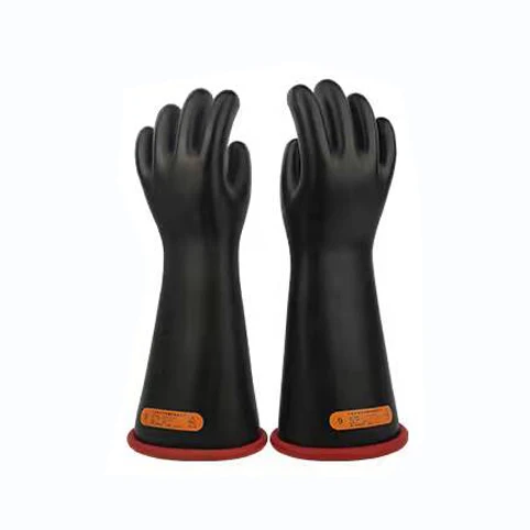 Acid and alkali resistant work safety anti electric shock rubber black insulating latex gloves