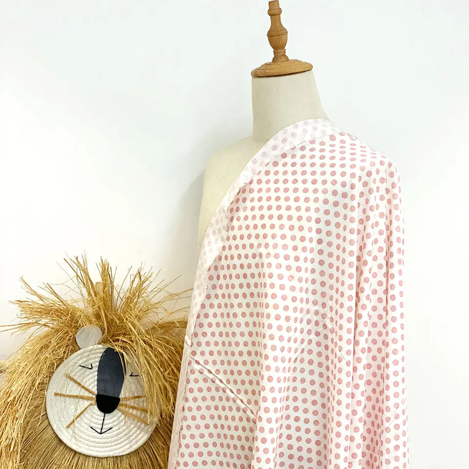 Wholesale lovely green pink line polka dots kids acetate spun rayon viscose printed fabric