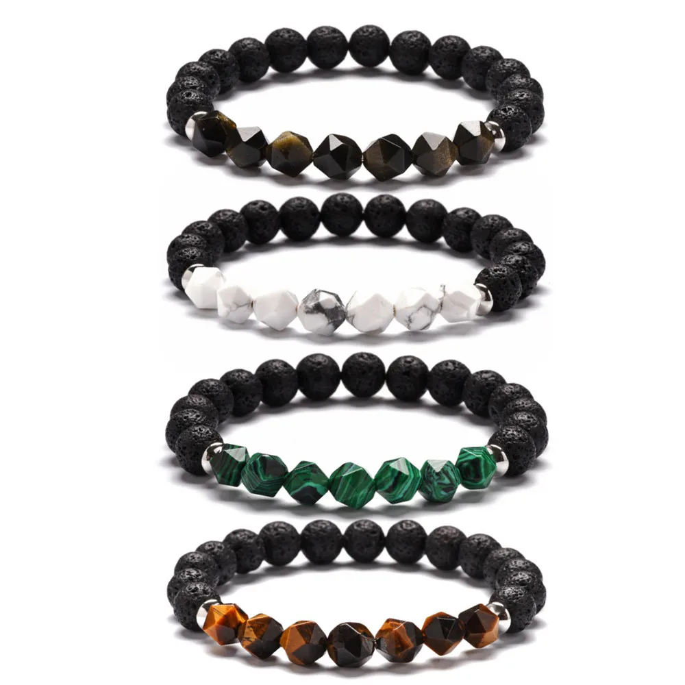 8mm Real Natural Red Agate Tiger Eye Natural Lava Stone Wrist Mala Women Men Bracelet