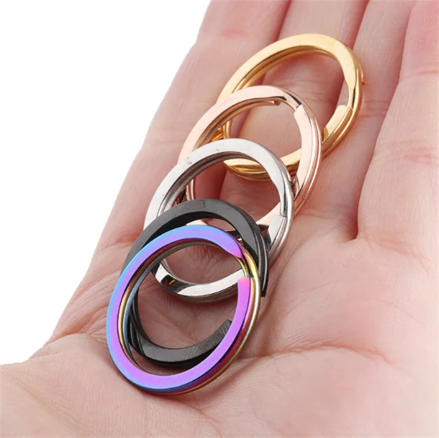 Yiwu Aceon Jewelry Stainless Steel Hand Polished Mirror Shinny Flat Wire Double Layer Key Chain DIY Making Split Key Ring
