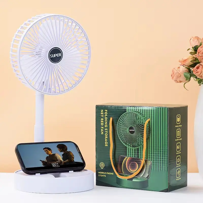 Factory wholesale Folding Portable Fan Floor Standing Fan USB Rechargeable Wireless Telescopic Fans with Promotional Gift Box