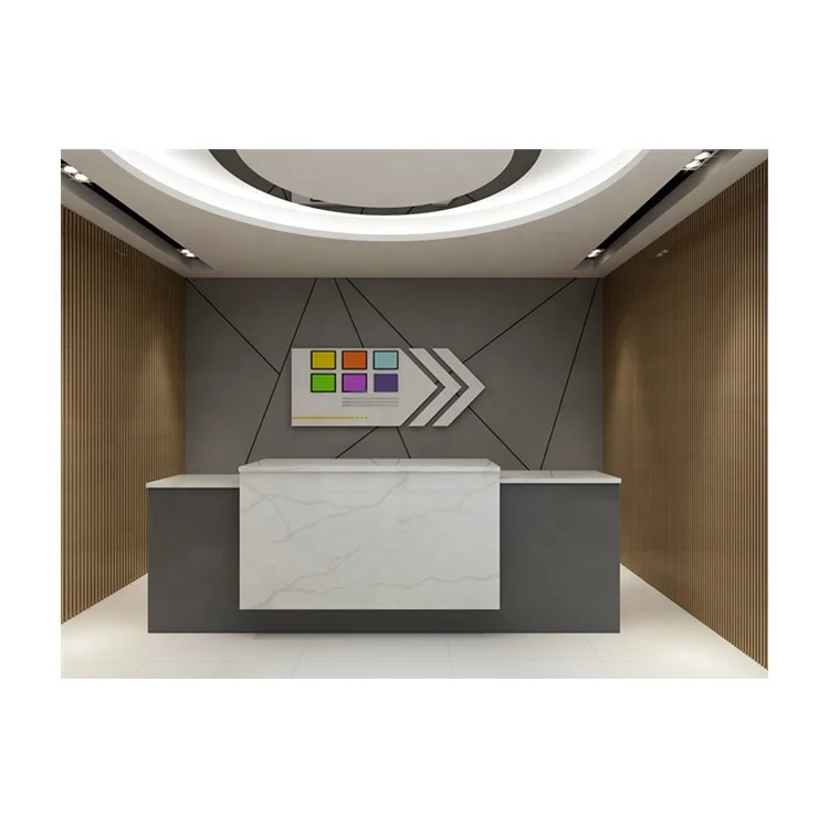 Собранный кварцевый стол ресепшн macostone I shape