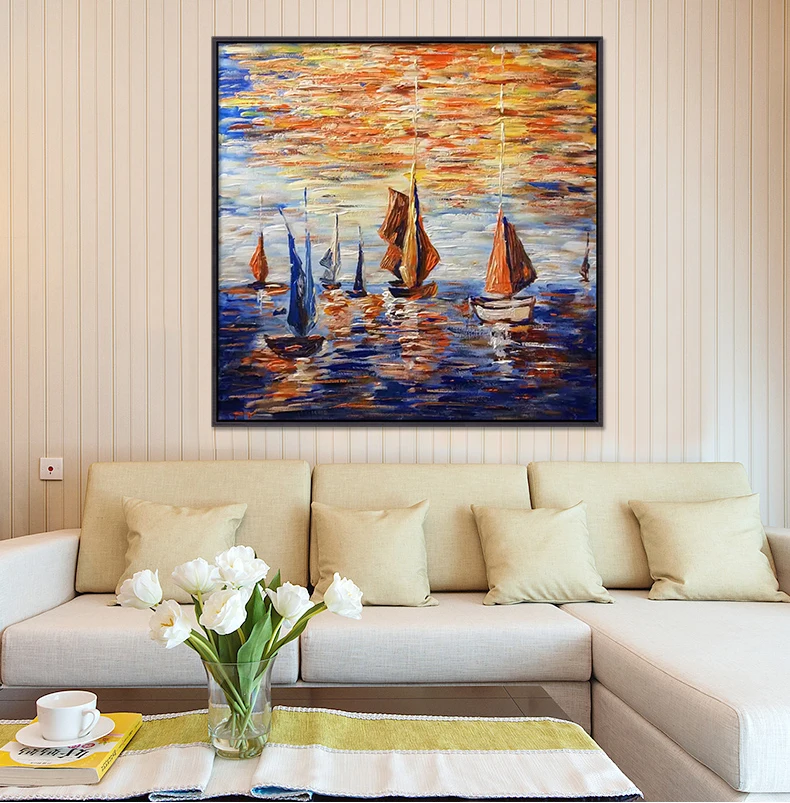 Pure handmade famous seascape landscape abstract sailboat oil painting