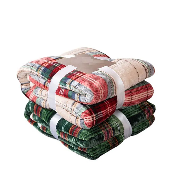 Designer Throw Wholesale Christmas Tartan Flannel Blanket Sustainable Plaid Sofa Sherpa Flannel Fleece Throw Blanket