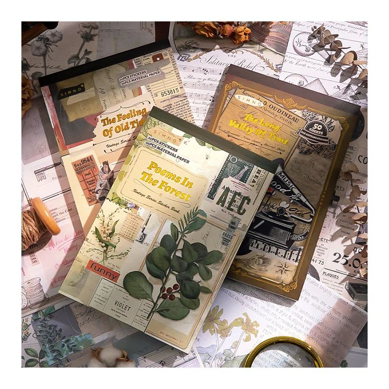Simno 400pcs+ Washi Stickers Scrapbook Supplies Aesthetic Junk Journaling Stickers Material Book 50 Sheets