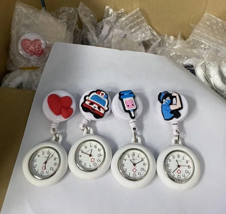 Nurse Doctor Retractable Pocket Watches Hospital Medical Badge Reel Love Heart Stethoscope Syringe Clips Watches
