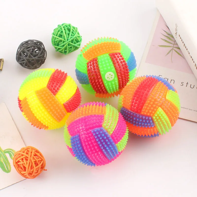 Non-toxic Promotional Stress Toys Flashing Soccer Balls Light up LED TPR Spiky Bounce Ball Soft Squeeze Toys Color Box