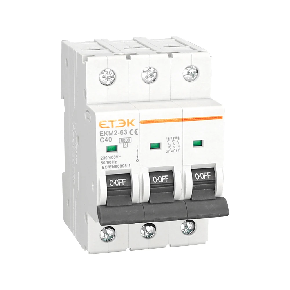 EKM2-63 6KA MCB 3P,3P+N 415V~ 50/60HZ B,C,D Curve 8000Cycles