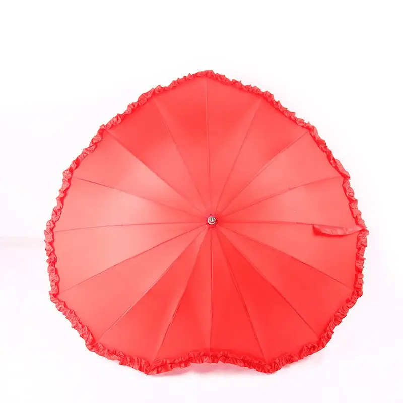 Factory Wholesale Red Wedding Umbrella Korean Princess Heart-Shaped Umbrella Lace Love Bride Umbrella