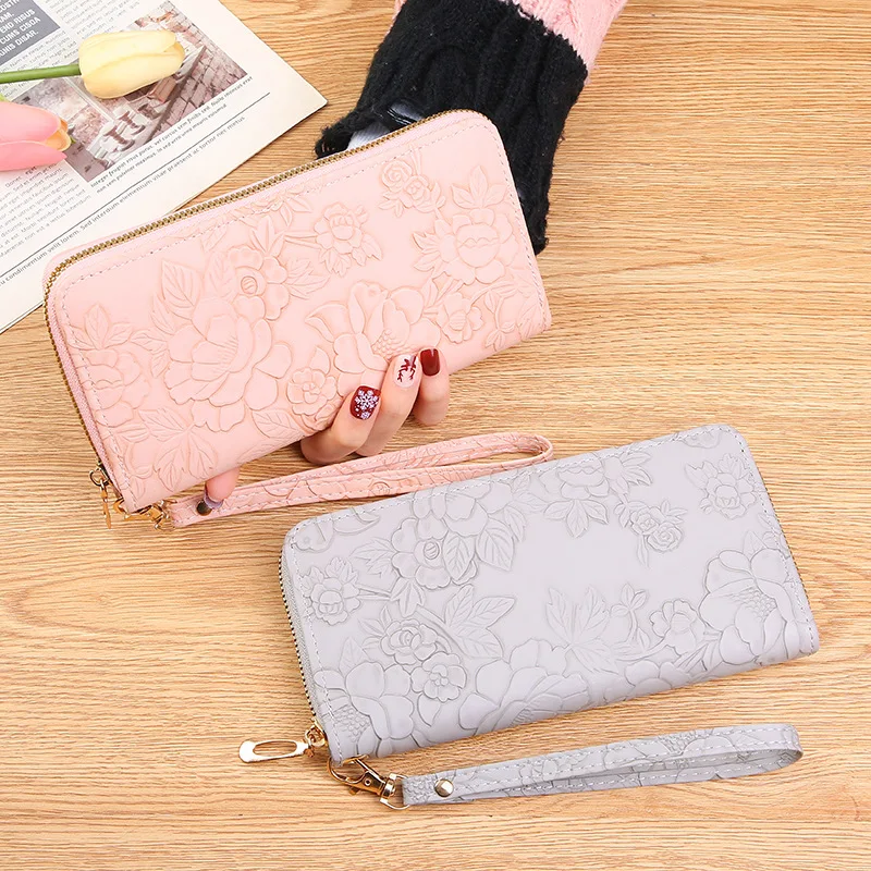 New long zipper clutch bag enlarged mobile phone bag embossed large bill wallet ladies wallet