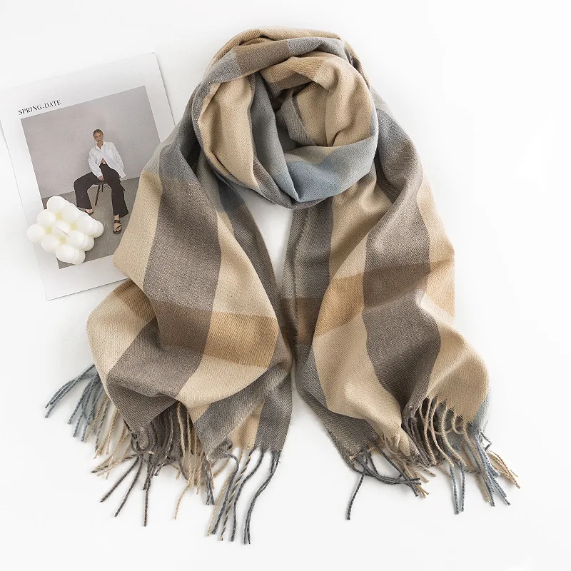 Fashion Soft Winter Soft Pashmina Cashmere Scarf Lady Stylish Plain Woven Women Tassel Cashmere Shawl