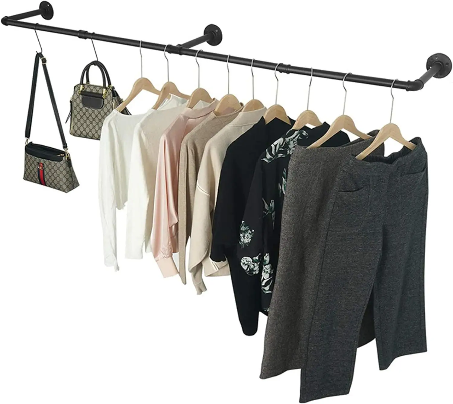 JIN MAI Clothes Rail Wall Mounted Industrial Hose Style Clothes Rail  Space Saving Removable Clothes Rack
