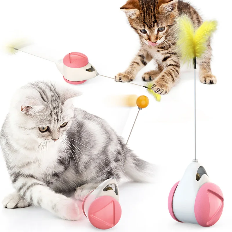 Interactive Electronic Removable Cat Rotating Balance Car Pet Funny Stick Toys cat chase toy