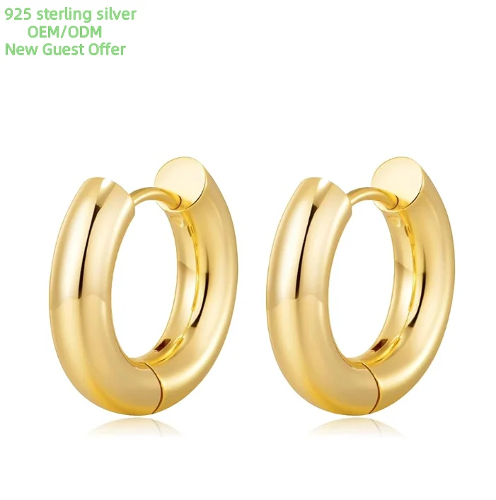 Hot Sterling Silver Hoop Earrings for Women 14K White Gold Earrings Chunky Huggie Silver Hoops Small Fashion Dainty Earring