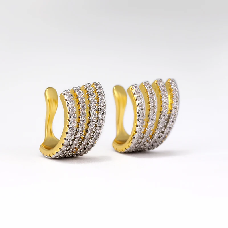 New Fashion Charm Copper CZ Multi-layer Ear Cuff Clip Earrings Female Trendy Zircon Stackable Ear cuffs No Pierced Jewelry