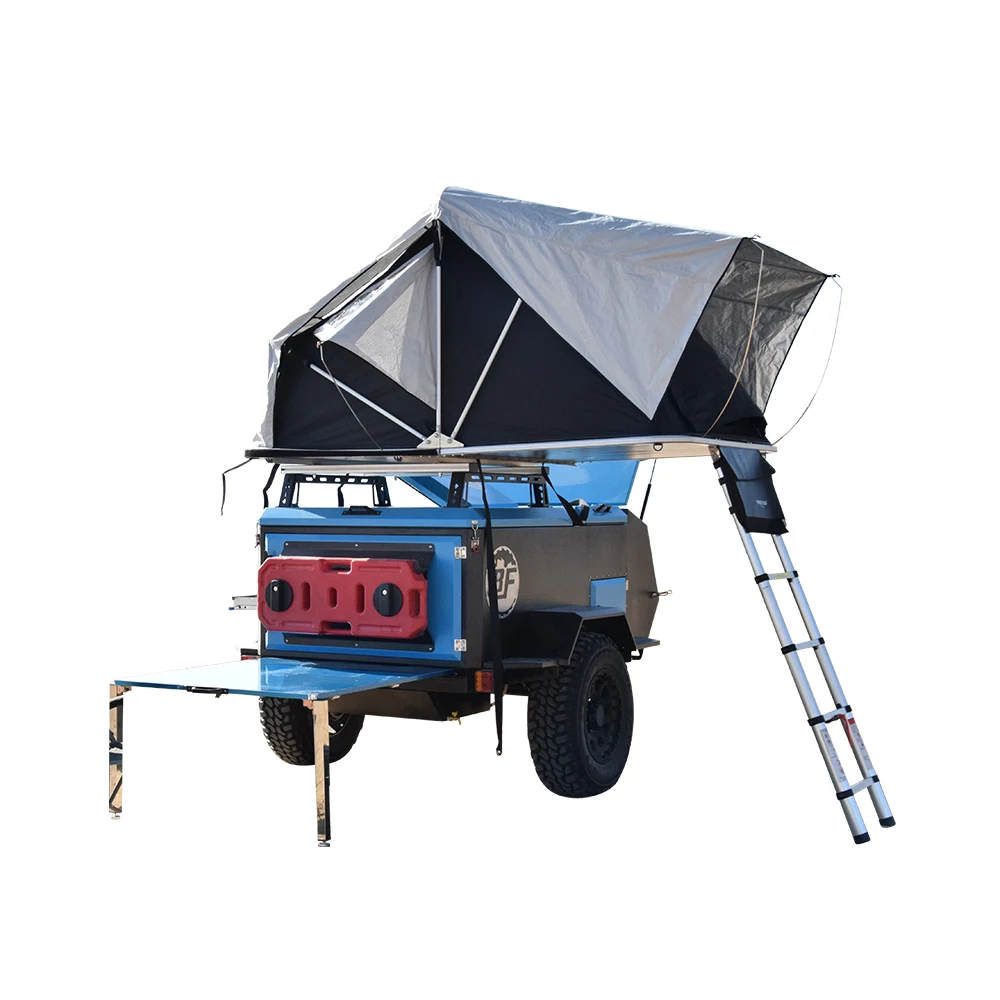 
OEM YFGY hot sale teardrop travel trailers 4x4 off road camping trailer tent camper trailer tailgate kitchens 