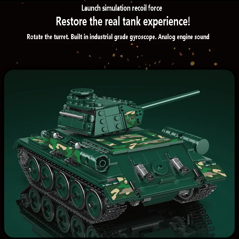 Mould King 20015 T-34 Remote Control Tank building block for kids Technical APP Control Military Battle Tanks Building model