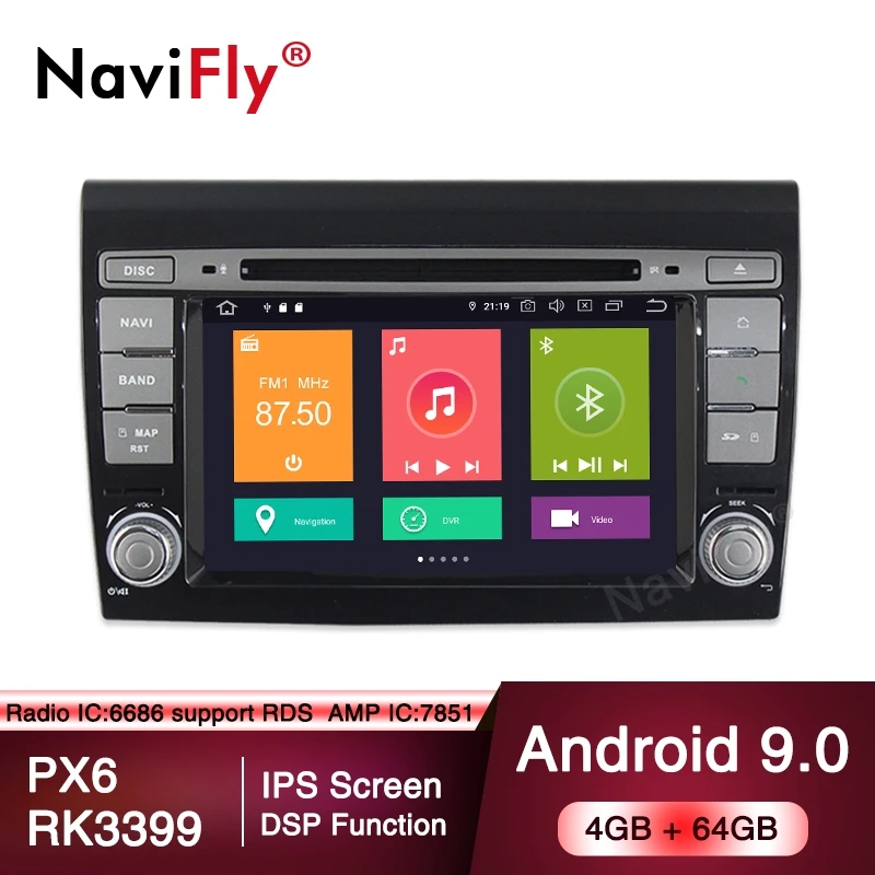  Автомобильная аудиосистема NaviFly 7 'для FIAT BRAVO (198) (2007-2014) автомобильный dvd-плеер PX6 Android 9 0 4 + 64 ГБ