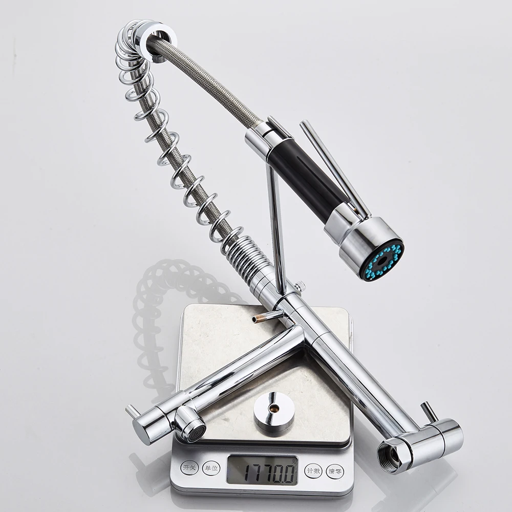 YUNDOOM OEM Luxury Sink Faucet  Torneira Pull Down Sprayer Brass Chrome 2 Spouts Wall Mounted Robinet Cuisine Kitchen Water Tap