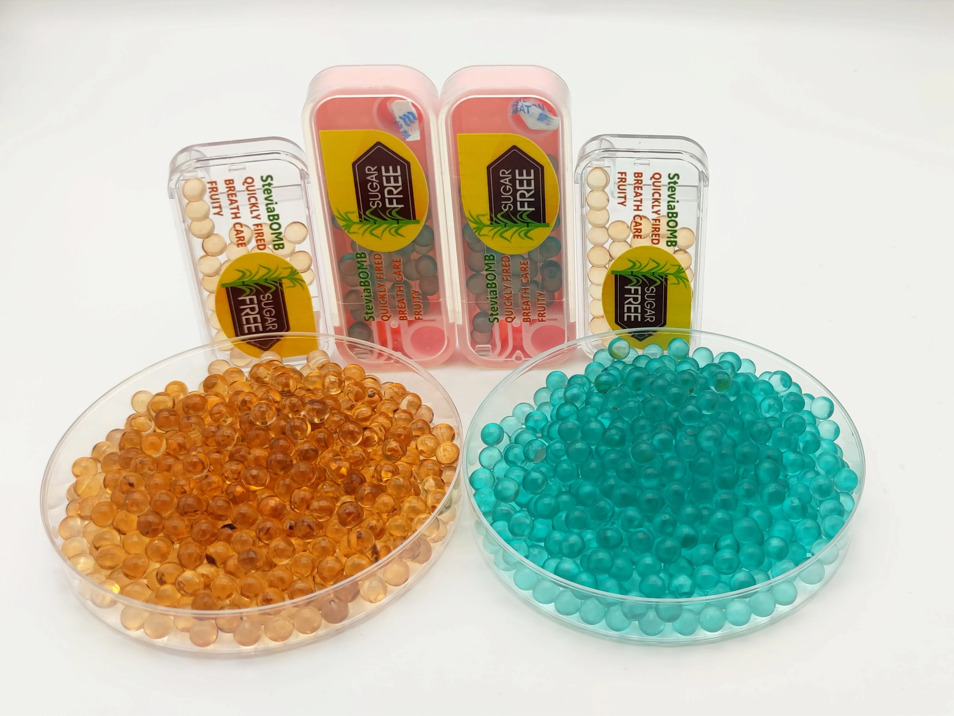 OEM Soft Chewing Gum Bead 30~40 Pcs per Bottle Sugar-Free Fruity Stevia Blast Flavor Vitamin Infused Chewy Candy Ball Pattern