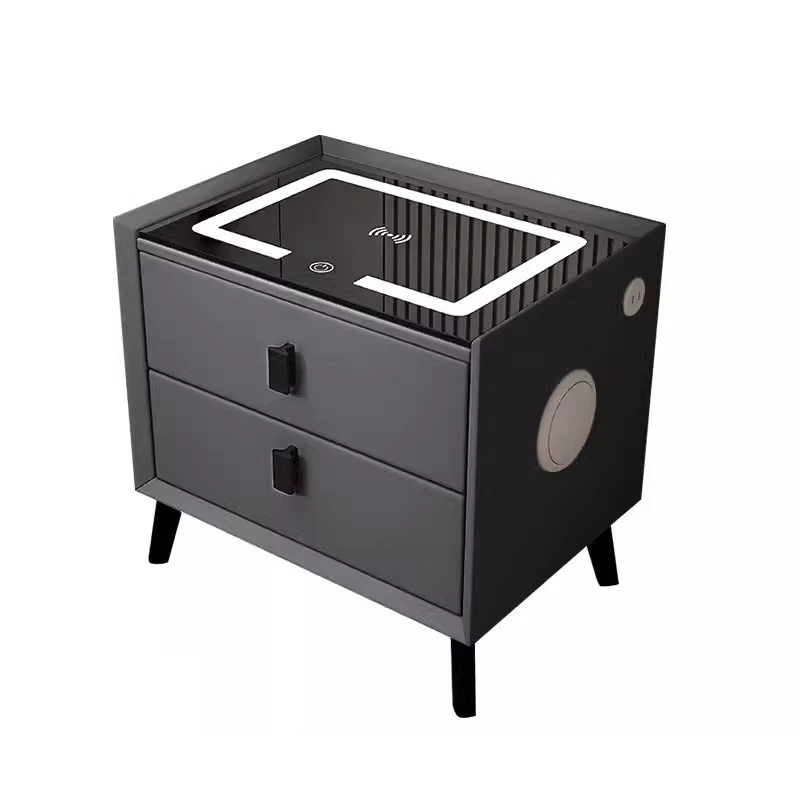 Factory direct sales smart bedside table with wireless induction charging with three-color lighting cabinet solid wood frame