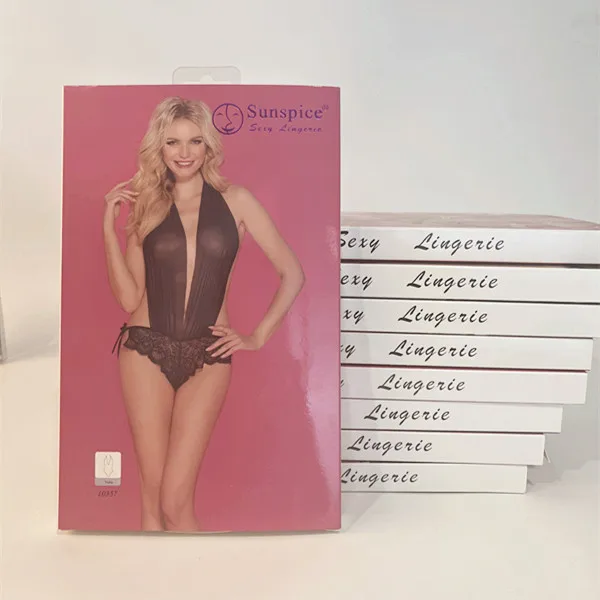 Sunspice manufacture new hot women black mesh lace backless deep V halter teddy  sexy femme lingerie bodysuits