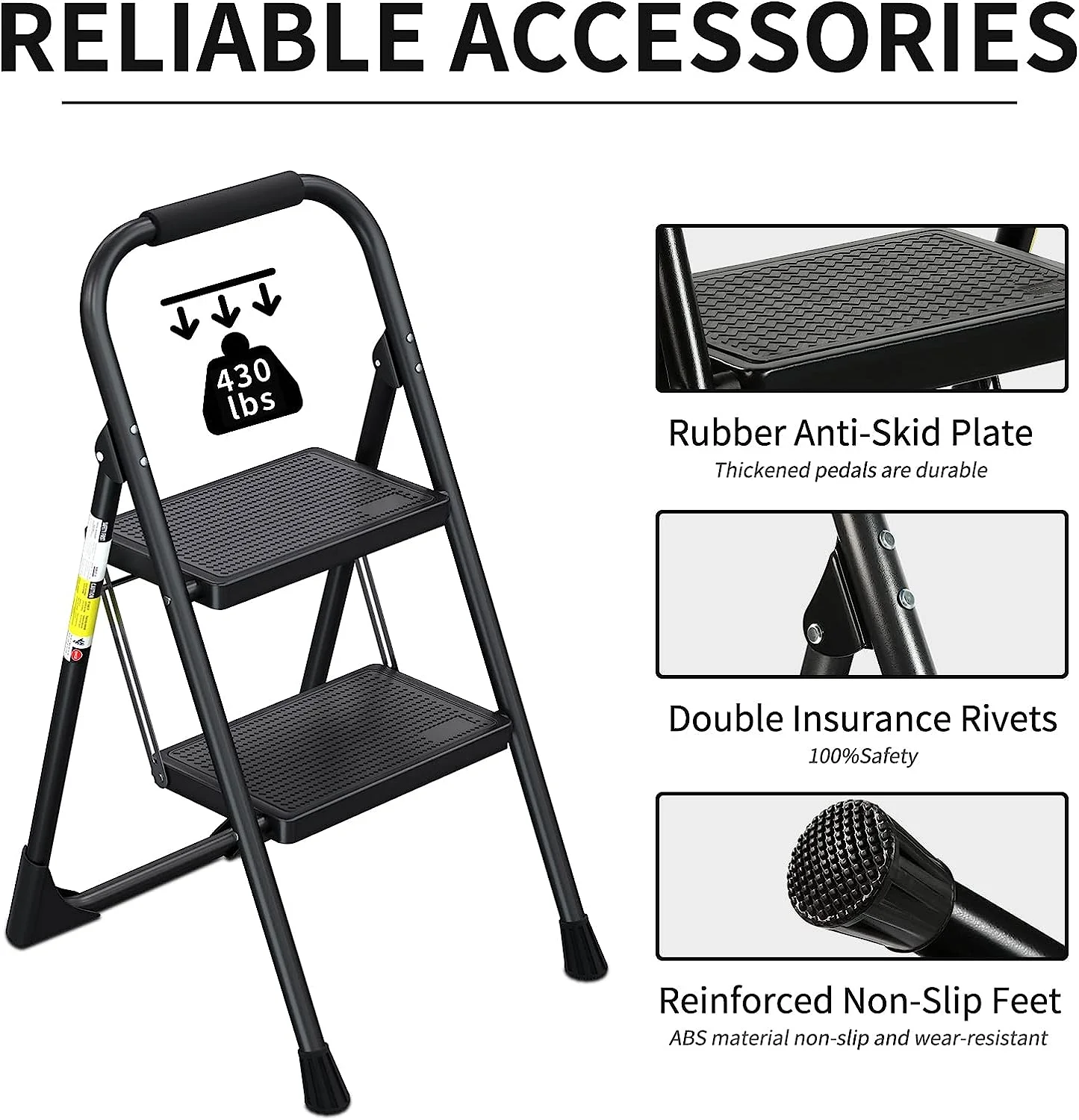 Steel 2 step ladders folding step stool ladder for homeuse