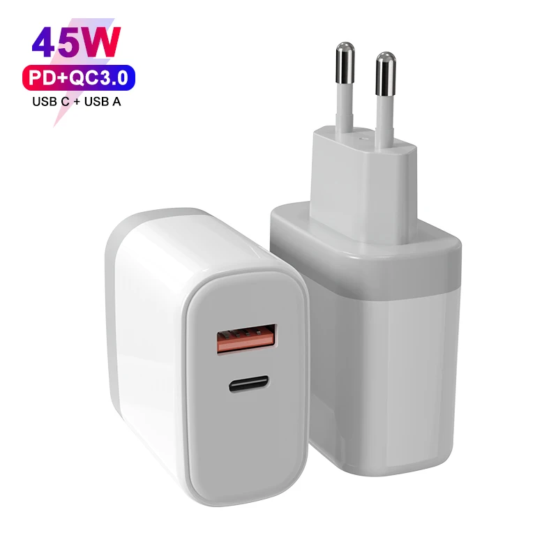 Настенное зарядное устройство USB C 45 Вт адаптер питания для телефона разъем ЕС 2 порта быстрая зарядка портативное iPhone 16