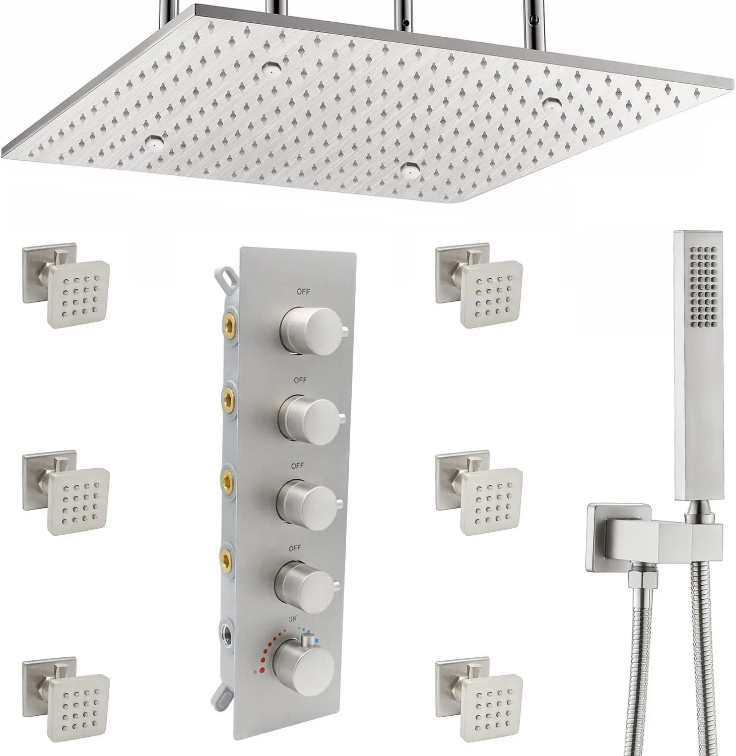 Waterfall Rain Hidden shower set Black Brass Bath Shower Faucet Mixer Set with bathroom Hidden Tap