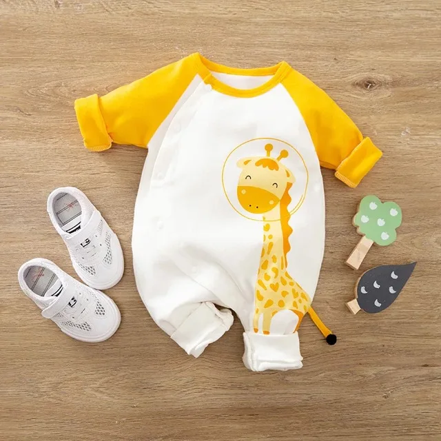 Cross-border new baby jumpsuit spring and autumn outfit cartoon dinosaur hayi crawling suit cotton