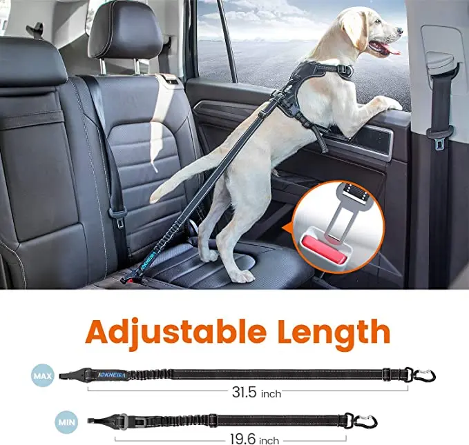 Custom Logo Black Retractable Adjustable Pet Supplies Attractive Design Pet Cat Dogs Safety Leads Seat Belt For Vehicle Car