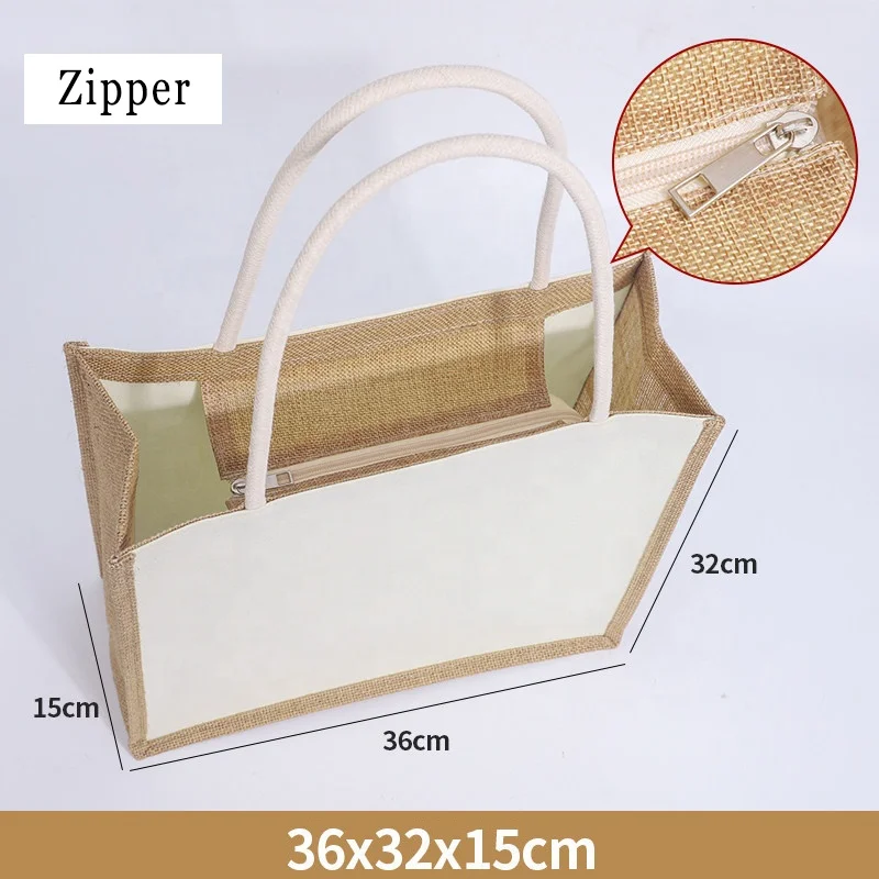 Custom reusable eco friendly natural hessian burlap beach shoulder bag plain canvas jute grocery shopping tote bags