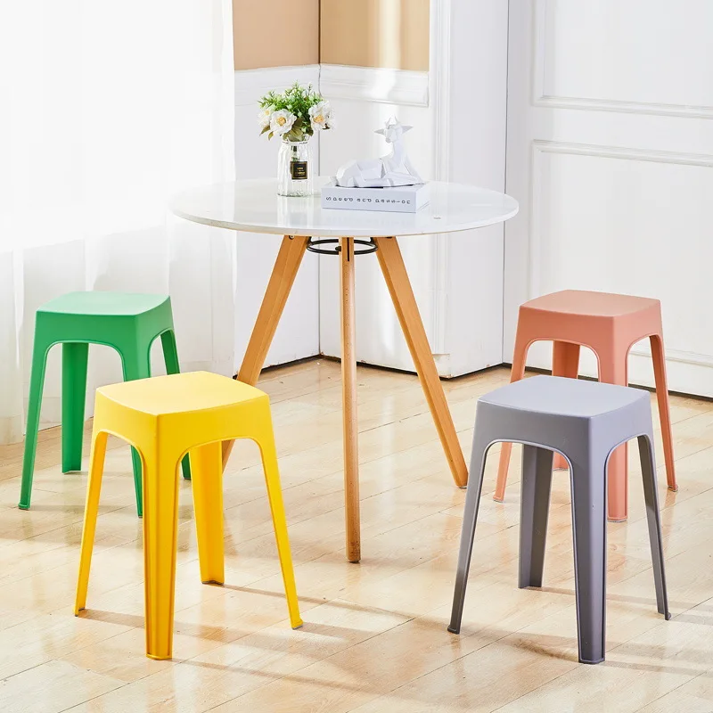 Plastic Stool Thicken Household Living Room Stacked Small Bench Fashion Creative Square Stool Plastic Chair Stackable