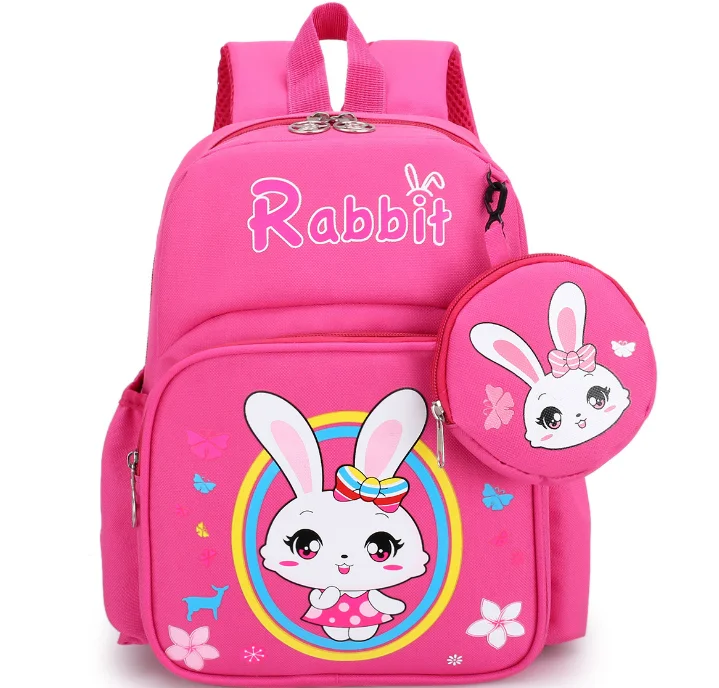 2022 Kids Cute Cartoon Bunny School Backpack Children Coin Purse Bag For Teens School Bag