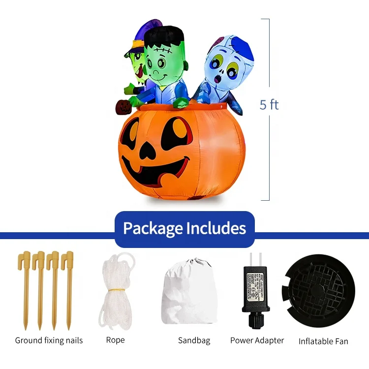 5FT Outdoor Halloween Decoration Inflatable Three Characters on Pumpkin Halloween inflatable Outdoor Yard Decoration