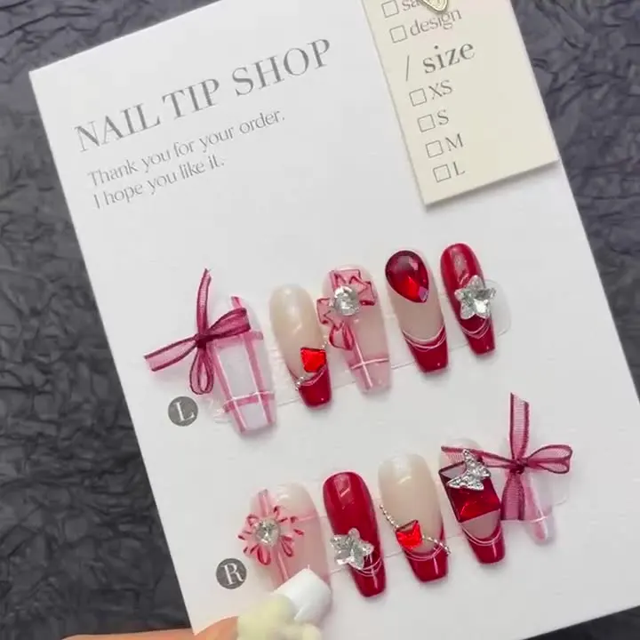 Wholesale Handmade False Nails  High Quality 24 Piece Acrylic Luxury False Nails Private Label Fake Nails With Glue