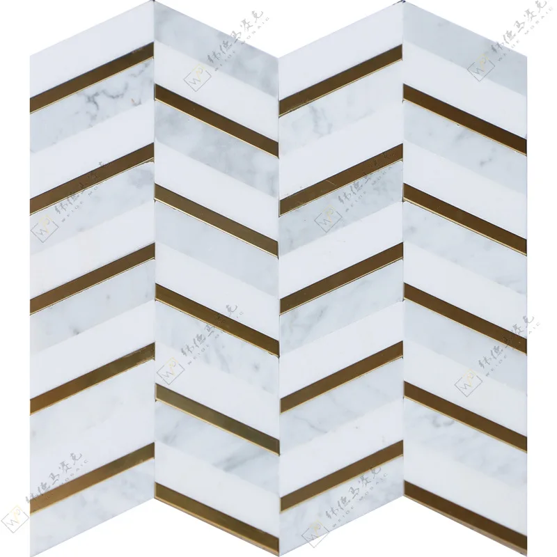 Light luxury stone mosaic brass gold stainless steel metal marble mosaic