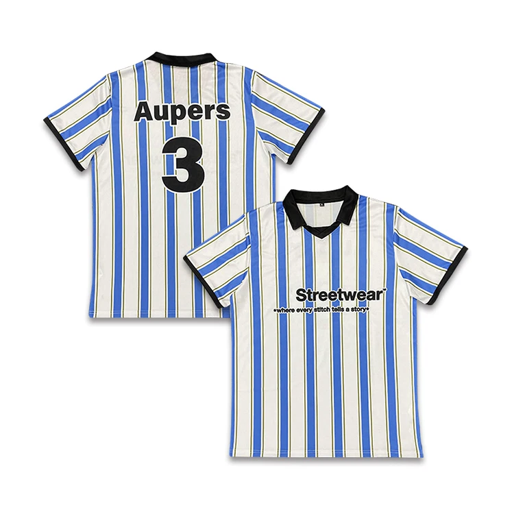 Wholesale Custom Retro Design  Football Jersey Sublimated Stripe Soccer Jersey
