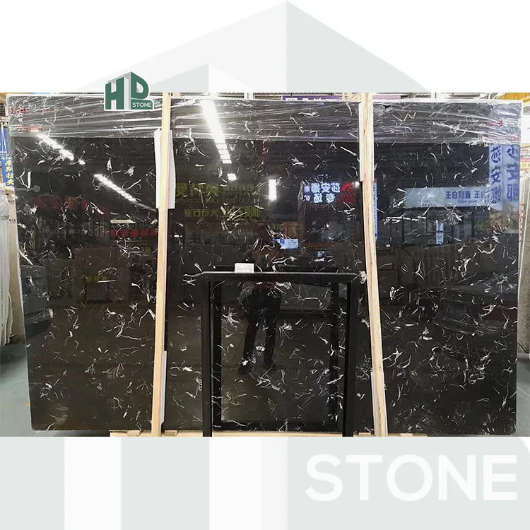 High-quality natural stone black marble slab with white veins for natural stone slabs from China