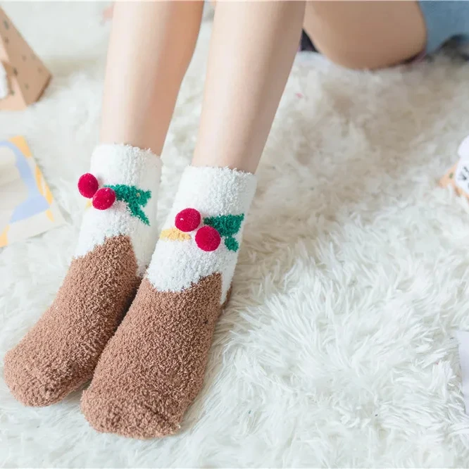 Special Holiday Christmas sock with Gift Box woman Girls Soft Fuzzy 3d Cute Animal Sleeping winter Warm slipper socks