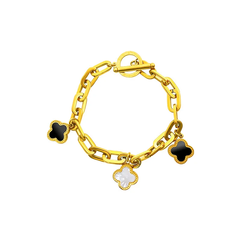 Кубинский браслет-цепочка ручной работы с четырехлистным клевером-Модный женский хип-хоп милый и роскошный преувеличенный аксессуар