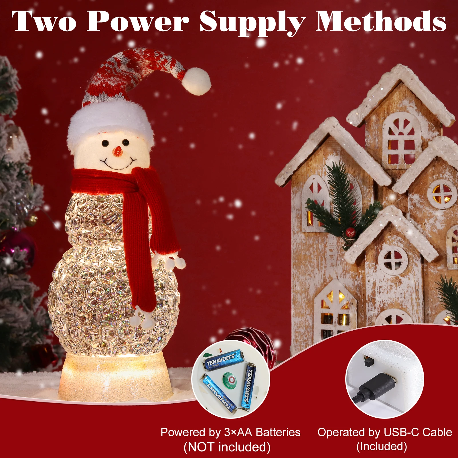 Navidad Table Snowman Decoration Swirling Glitters Lighted Snowman Christmas Decorations with Scarf for Home Decor