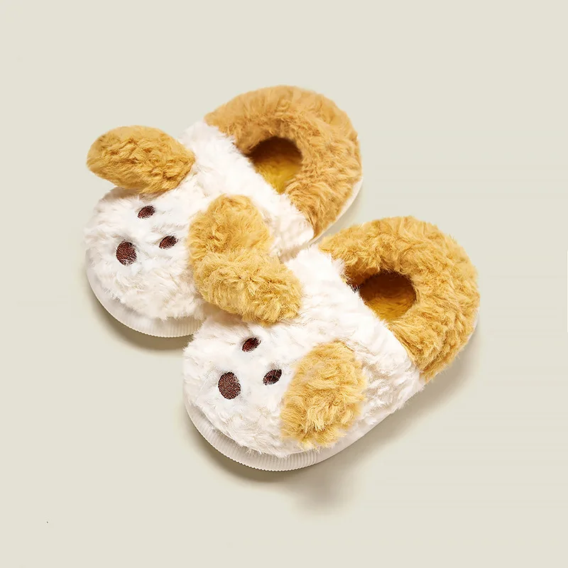 Cheerful Mario Soft children shoes plush kids fur winter Slides for boys girls Baby Slippers stock