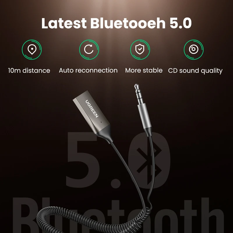  UGREEN BT приемник 5 0 адаптер со системой «Хендс-фри» и Bluetooth для автомобиля с разъемом подачи внешнего сигнала AUX 3 мм Jack стерео музыка