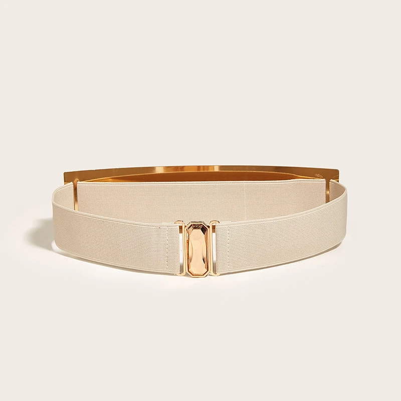 Female Wide Girdle Metal Slim Belt Luxury Apricot Mirror Skinny Waistband Leisure Women Belt