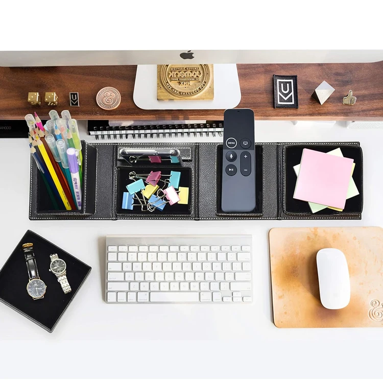 Custom Leather Office Supplies Desk Organizer Storage Boxes And Accessories Box